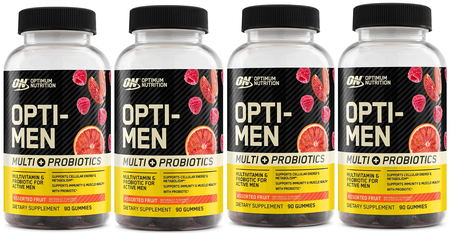 -Optimum Nutrition Opti-Men Multi + Probiotics Gummies  Assorted Fruit - 4 x 90 Gummies  4 PACK