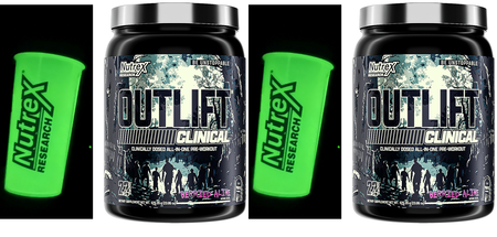 Nutrex Outlift Clinical Pre-Workout  Berried Alive - 2 x 22 Serv Btls + Free Glow in the Dark Shaker Bottle