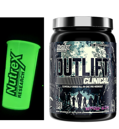 Nutrex Outlift Clinical Pre-Workout  Berried Alive - 22 Servings + Free Glow in the Dark Shaker Bottle