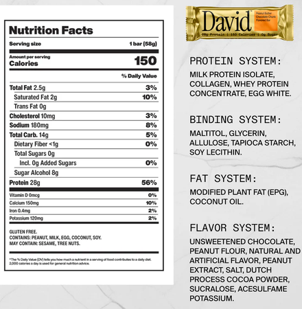 David Protein Bar  Peanut Butter Chocolate Chunk - 12 Bars