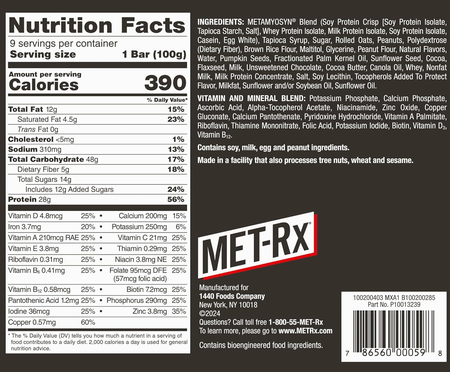 Met-Rx Big 100 Bar Peanut Butter Chocolate Chip Granola - 9 Bars