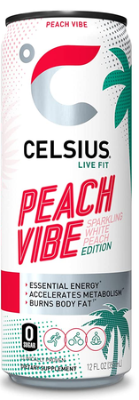CELSIUS Essential Energy Drink Sparkling Peach Vibe - 12 x 12 Oz Cans