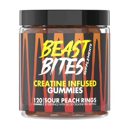 Beast Bites Creatine Infused Gummies  Sour Peach Rings  - 30 Servings