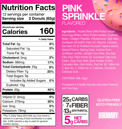 Legendary Foods Protein Donuts  Pink Sprinkle - 24 Pack (2 x 12 Pack Boxes) TWINPACK