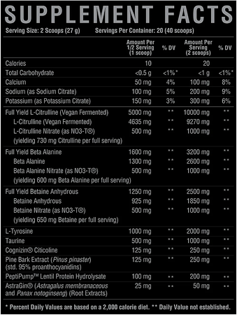 Core Nutritionals PUMP BLACK Stim Free Pre-Workout  Pink Venom (Pink Lemonade) - 20/40 Servings