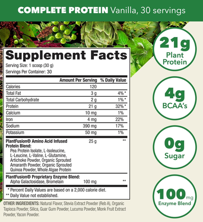 PlantFusion Complete Vegan Protein Powder Vanilla - 2 Lb