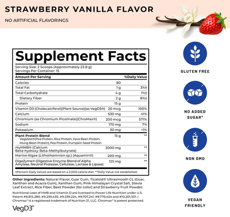 Powerlife High Impact Plant Protein w/HMB  Strawberry Vanilla - 15 Servings
