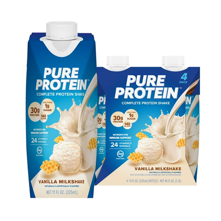 Pure Protein Shake 30g Complete Protein 11 oz.  Vanilla Milkshake - 12-Pack
