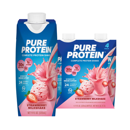 Pure Protein Shake 30g Complete Protein 11 oz.  Strawberry Milkshake - 12-Pack