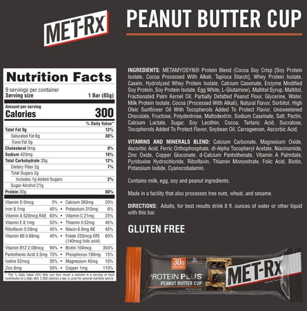 Met-Rx Protein Plus Bar Peanut Butter Cup - 18 Bars (2 x 9 Bars)  TWINPACK