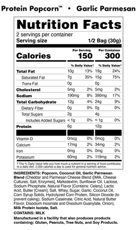 Bucked Up Protein Popcorn  Garlic Parmesan - 5 Bags