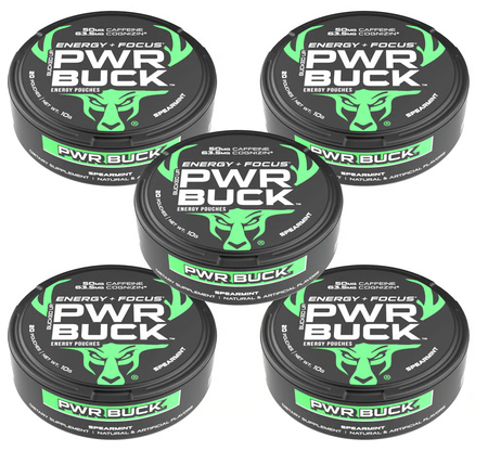 Bucked Up PWR Buck Energy Pouches  Spearmint - 5 Tins/100 Servings Total