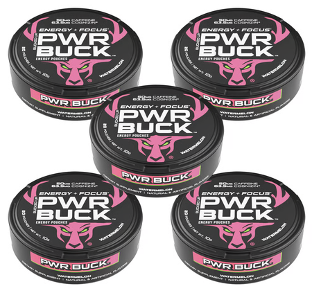 Bucked Up PWR Buck Energy Pouches  Watermelon - 5 Tins/100 Servings Total