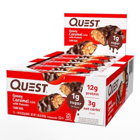 Quest Candy Bars Gooey Caramel with Peanuts - 12 Bars