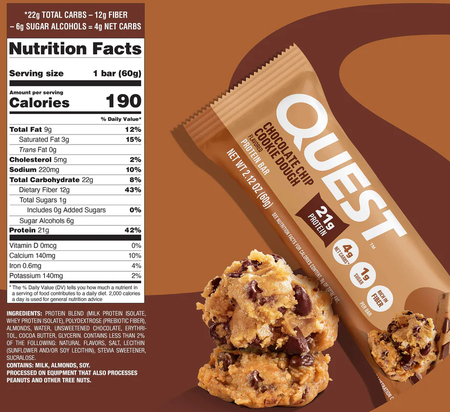 Quest Bar Chocolate Chip Cookie Dough - 12 Bars