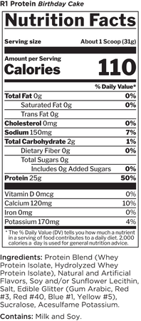 - Rule 1 R1 Protein Whey Isolate Birthday Cake - 9.98 Lb 146 Servings (2 x 4.99 Lb)  TWINPACK