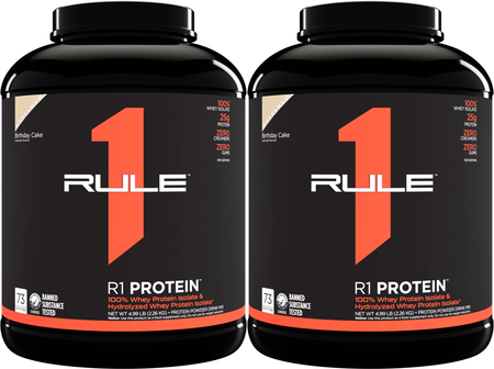 - Rule 1 R1 Protein Whey Isolate Birthday Cake - 9.98 Lb 146 Servings (2 x 4.99 Lb)  TWINPACK