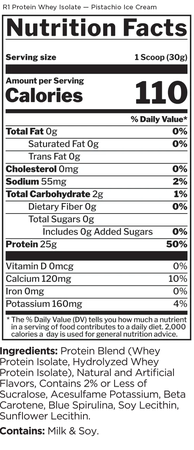 Rule 1 R1 Protein Whey Isolate Pistachio Ice Cream - 5 Lb (76 Servings)