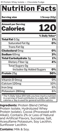 Rule 1 R1 Protein Whey Isolate Chocolate Fudge - 1.98 Lb (28 Servings)