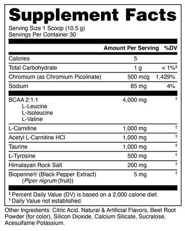Bucked Up Racked BCAA Amino Complex Inter-Workout  Blood Raz - 30 Servings