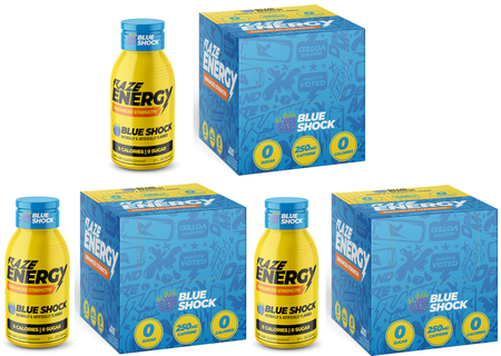 -RAZE Energy Shots w/250mg Caffeine Blue Shock - 12 x 2 oz Bottles *Best by date 12/25