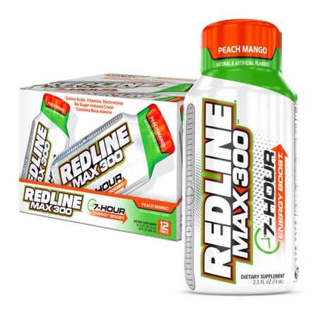 Redline Max 300 7-Hour Energy 2.5oz Peach Mango - 12 Btls