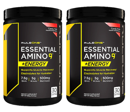 -Rule 1 R1 Essential Amino 9 EAA's + Energy  Candy Fish - 2 x 30 Serving Btls  TWINPACK *Expiration date 5/24