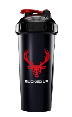 Bucked Up Perfect Shaker Bottle - Black Bottle w/Red Logo