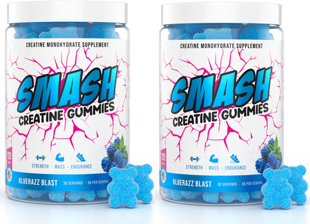 Smash Creatine Gummies  Bluerazz - 2 x 30 Serving Btls  TWINPACK