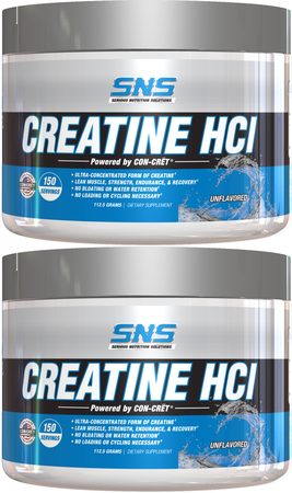 SNS Serious Nutrition Solutions Creatine HCI Powder (Powered by CON-CRET) Unflavored - 300 Servings (2 x  150 Serving Bottles) TWINPACK