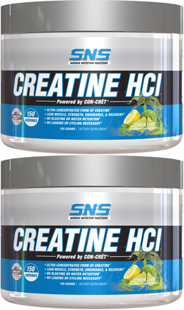 SNS Serious Nutrition Solutions Creatine HCI Powder (Powered by CON-CRET) Lemon Lime - 300 Servings (2 x 150 Serving Bottles) TWINPACK
