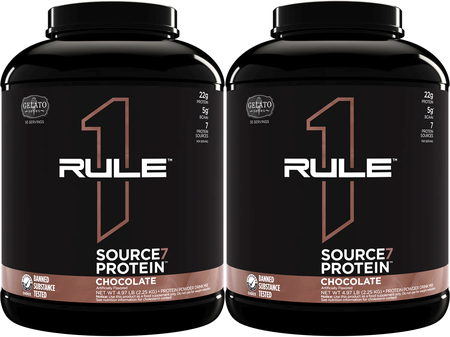 Rule 1 Source7 Multi-Source Protein Blend  Chocolate Gelato  - 110 Servings 9.94 Lbs (2 x 4.97 Lb Btls)  TWINPACK