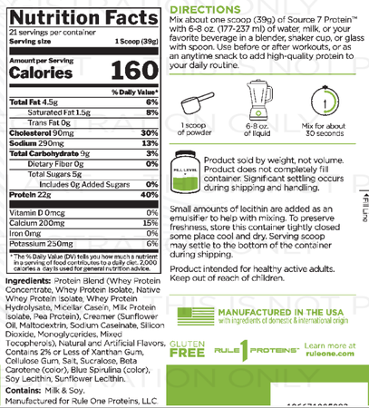 Rule 1 Source 7 Multi-Source Protein Blend  Pistachio Ice Cream - 21 Servings (1.81 Lbs)