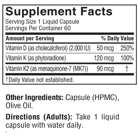 Spoken Nutrition D3 + K1/K2 (NSF Certified for Sport) - 60 Liquid Capsules