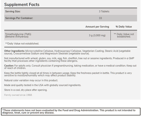 Now Foods TMG Betaine 1000 Mg - 100 Tablets
