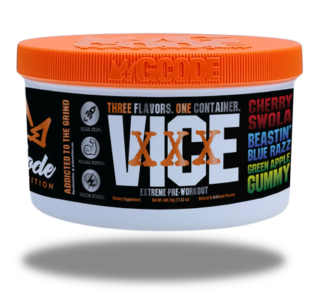 -GCode Nutrition The VICE-XXX TriChamber Preworkout  Flavors:  Cherry + Blue Razz + Green Apple - 30 Servings