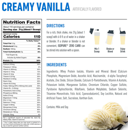 Isopure Zero Carb Creamy Vanilla - 7.5 Lb (110 Servings)