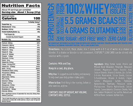 Isopure Zero Carb 100% Isolate Whey Protein  Creamy Vanilla - 3 Lb