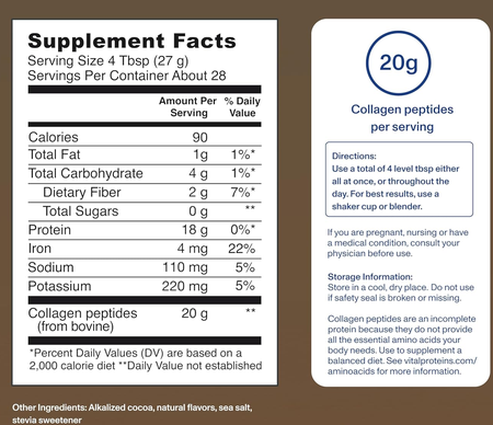 Vital Proteins Collagen Peptides  Chocolate - 28 Servings