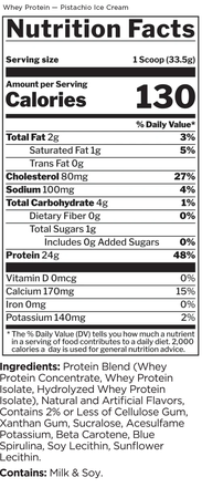 Rule 1 Whey Protein (100% Whey Protein)  Pistachio Ice Cream - 4.95 Lb (67 Servings)