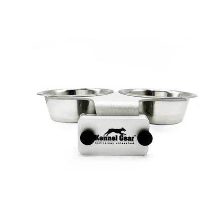 Kennel Gear, 1 Pint Double Stainless Steel Bowl with Aluminum Yoke and .75" Bar Mount System