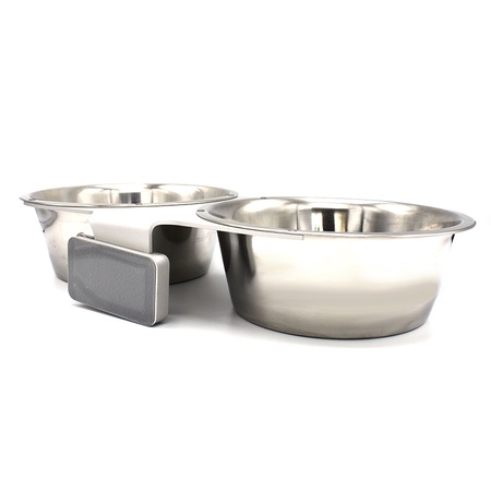 Kennel Gear, 2 Quart Double Stainless Steel Bowl with Aluminum Yoke, .5" Surface Mount and Adhesive Backing