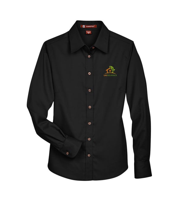 Harriton Ladies' Easy Blend Long-Sleeve Twill Shirt with Stain-Release - Embroidery