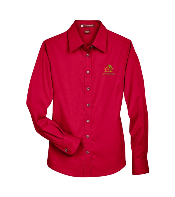 Harriton Ladies' Easy Blend Long-Sleeve Twill Shirt with Stain-Release - Embroidery