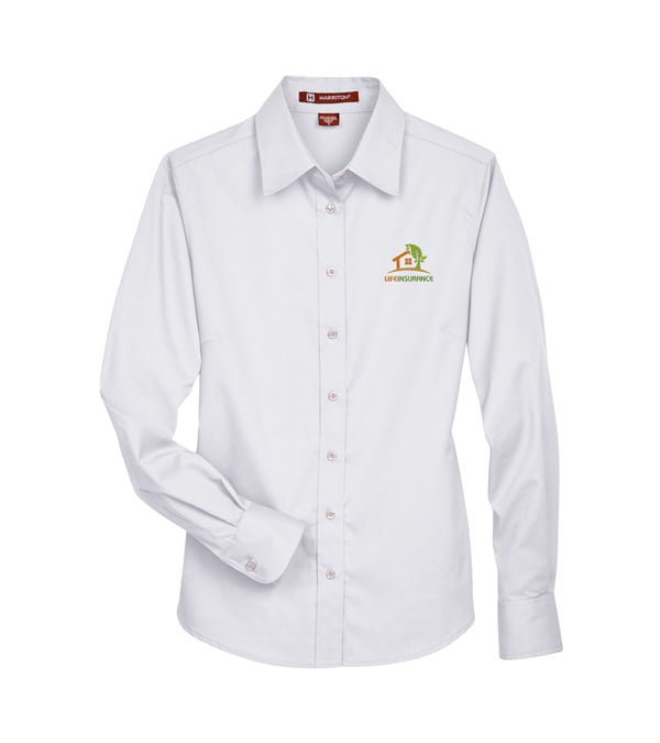 Harriton Ladies' Easy Blend Long-Sleeve Twill Shirt with Stain-Release - Embroidery