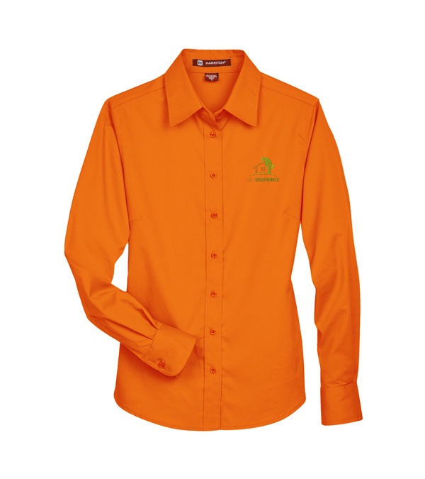 Harriton Ladies' Easy Blend Long-Sleeve Twill Shirt with Stain-Release - Embroidery