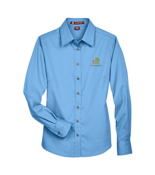 Harriton Ladies' Easy Blend Long-Sleeve Twill Shirt with Stain-Release - Embroidery
