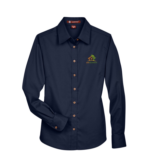 Harriton Ladies' Easy Blend Long-Sleeve Twill Shirt with Stain-Release - Embroidery