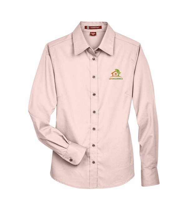 Harriton Ladies' Easy Blend Long-Sleeve Twill Shirt with Stain-Release - Embroidery