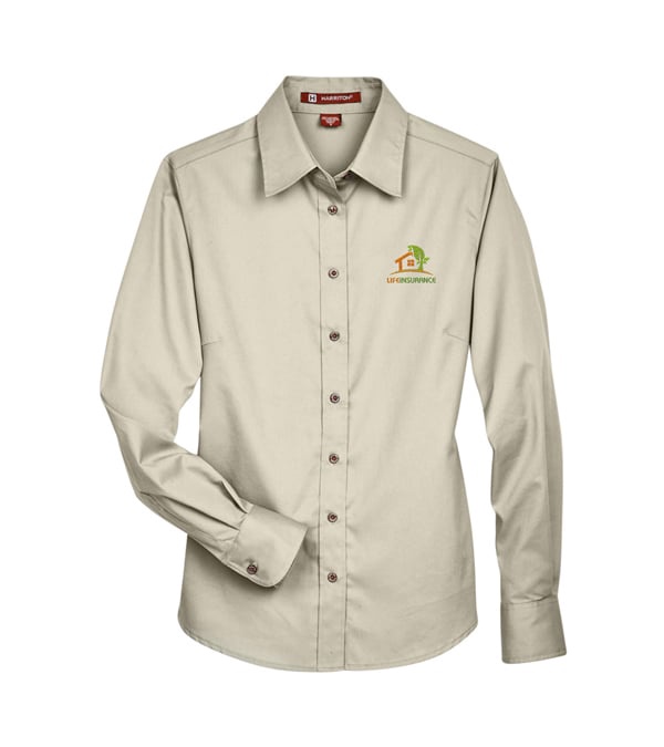 Harriton Ladies' Easy Blend Long-Sleeve Twill Shirt with Stain-Release - Embroidery